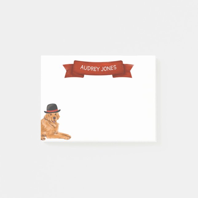 Golden Retriever med hatt-målning Post-it Block (Framsida)