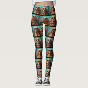Golden Retriever Med Hjärtrosor Alla Hjärtans Dag Leggings
