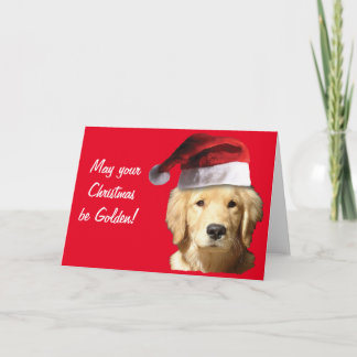 Golden Retriever med Jultomten Hat Helgkort
