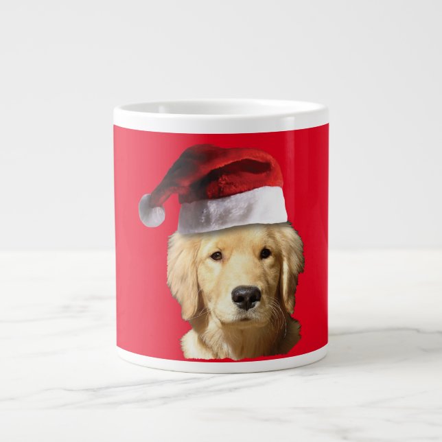 Golden Retriever med Jultomten Hat Jumbo Mugg (Framsidan)