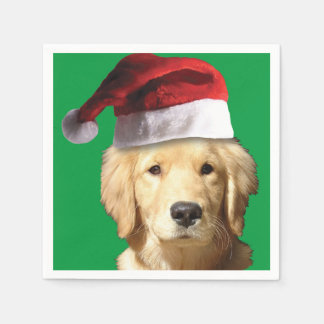 Golden Retriever med Jultomten Hat Pappersservett