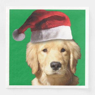 Golden Retriever med Jultomten Hat Pappersservett