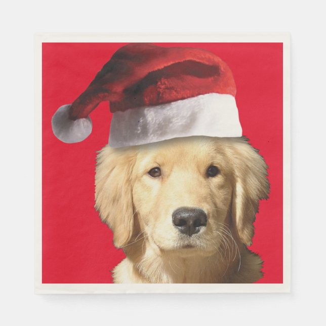 Golden Retriever med Jultomten Hat Pappersservett (Framsidan)