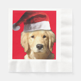 Golden Retriever med Jultomten Hat Pappersservett