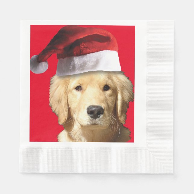Golden Retriever med Jultomten Hat Pappersservett (Framsidan)