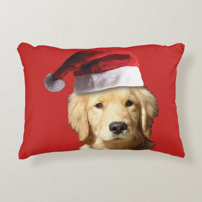 Golden Retriever med Jultomten Hat Prydnadskudde (Framsidan)