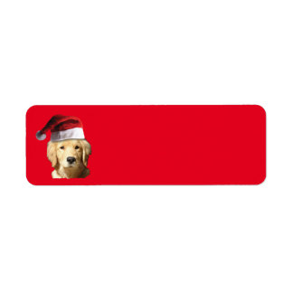 Golden Retriever med Jultomten Hat Returadress Etikett