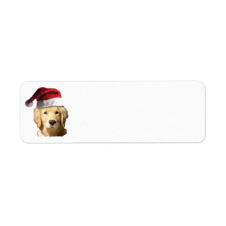 Golden Retriever med Jultomten Hat Returadress Etikett