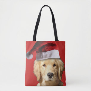 Golden Retriever med Jultomten Hat Tygkasse