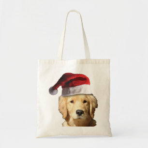 Golden Retriever med Jultomten Hat Tygkasse