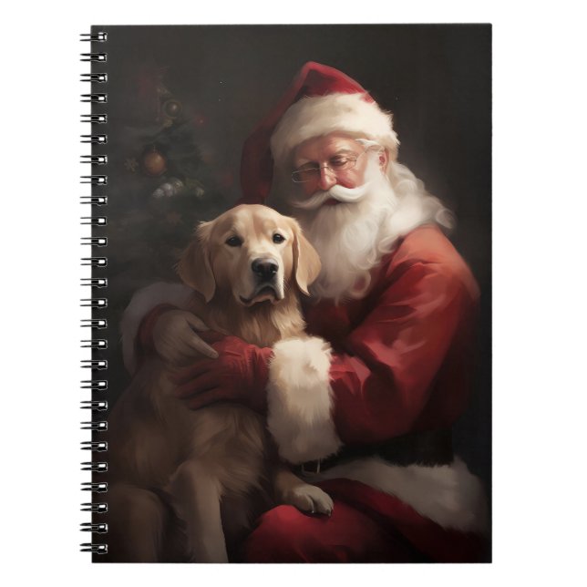 Golden Retriever med Jultomten jul Anteckningsbok (Framsidan)