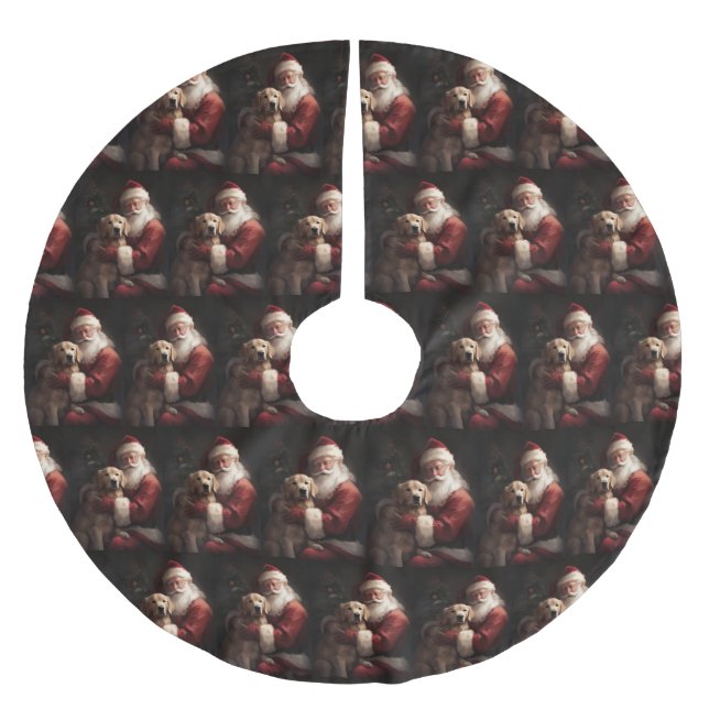 Golden Retriever med Jultomten jul Julgransmatta Borstad Polyester (Framsidan)