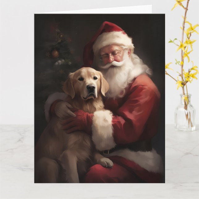 Golden Retriever med Jultomten jul Kort (Gul blomma)