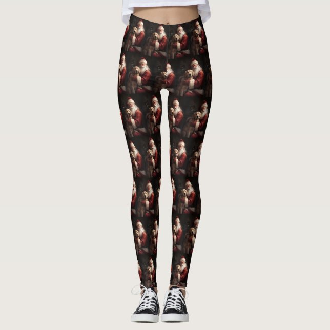Golden Retriever med Jultomten jul Leggings (Framsida)