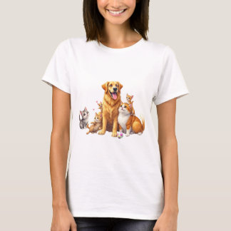 Golden Retriever med Kitten Family T Shirt