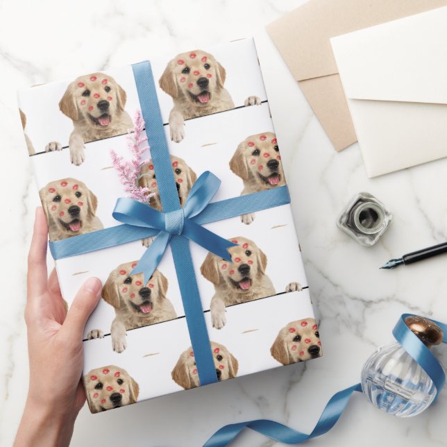 Golden Retriever med läppstiftkyssar Presentpapper (Gifting)