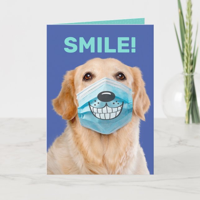Golden Retriever med leende mask - SMILE! Kort (Framsida)