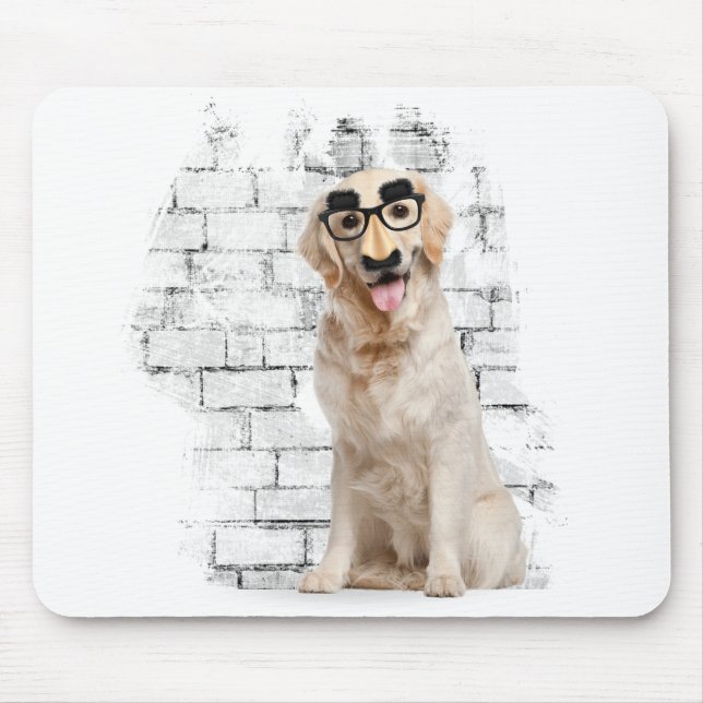 Golden Retriever med lustig mask Musmatta (Framsidan)