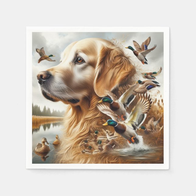 Golden Retriever med Mallard Ankor Pappersservett (Framsidan)