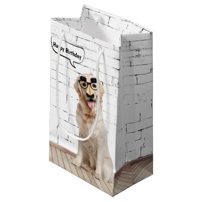 Golden Retriever med Mustache Mask Small Gift Bag (Framsidan Vinklad)