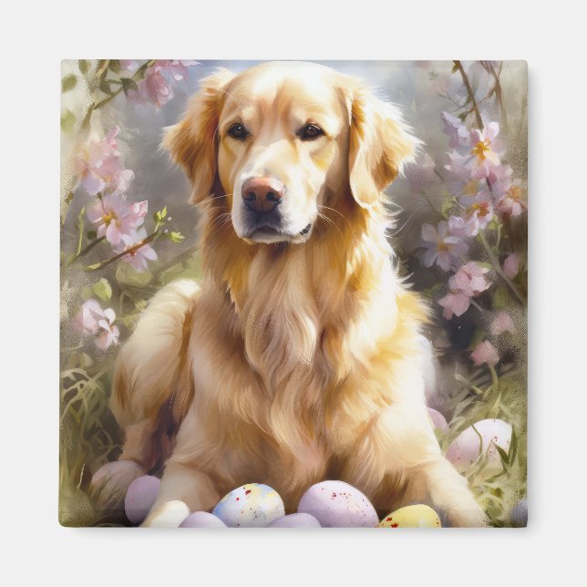 Golden Retriever med Påskägg Magnet (Framsidan)