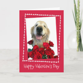Golden Retriever med Röd ros Alla hjärtans dag Helgkort
