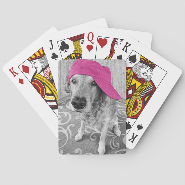 Golden Retriever med rosa baseballsockel Casinokort (Baksidan)