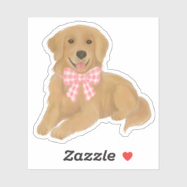 Golden Retriever med Rosa Gingham Bow Party Favor Klistermärken