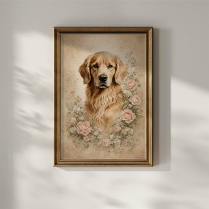 Golden Retriever med rosor Poster