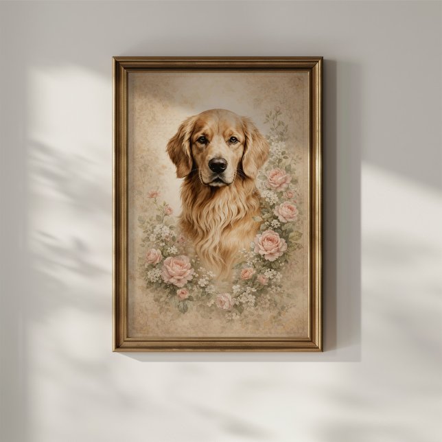 Golden Retriever med rosor Poster (Skapare uppladdad)