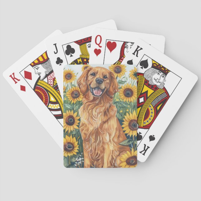 Golden Retriever med solblommor Casinokort (Baksidan)