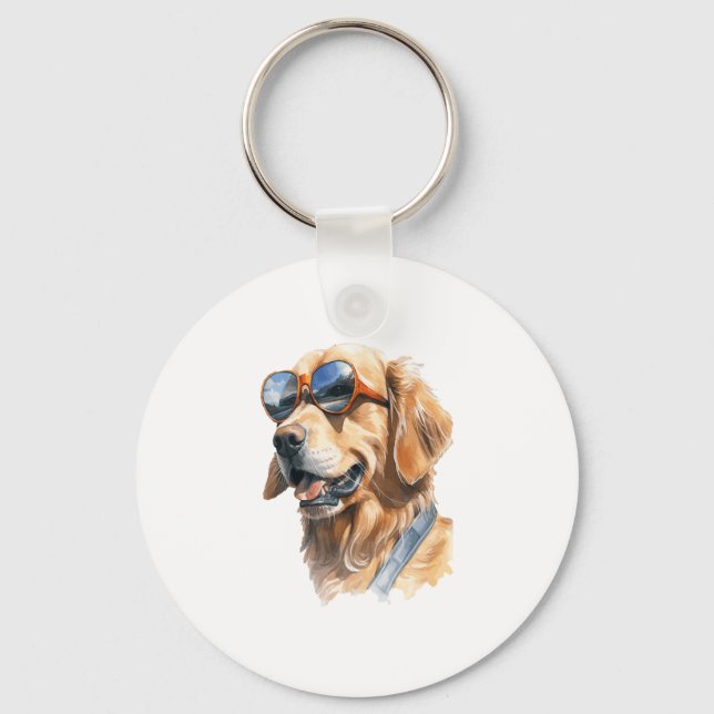 Golden Retriever med solglasögon Nyckelring (Framsida)