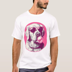 Golden Retriever med solglasögon rosa bubbelgum T Shirt