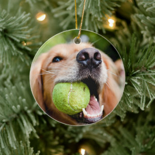 Golden Retriever med tennis Boll Julgransprydnad Keramik