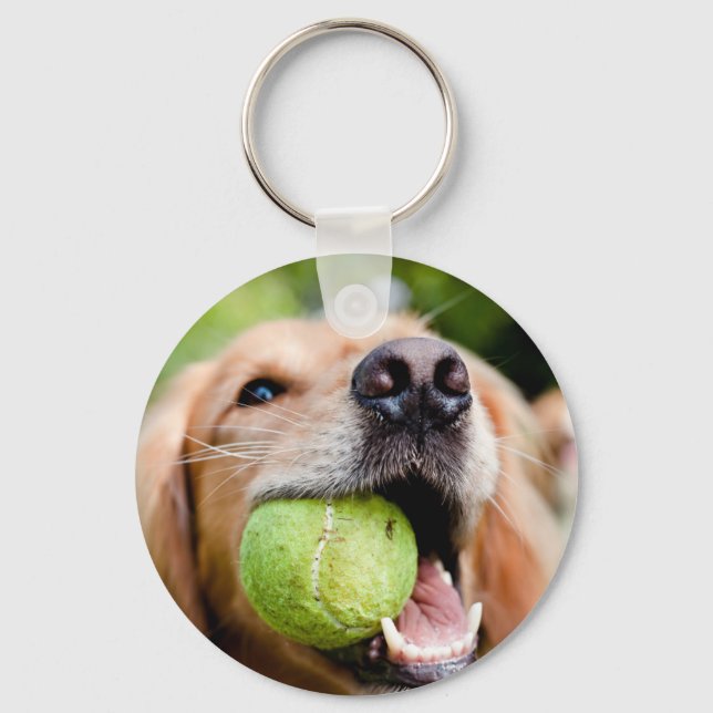 Golden Retriever med tennis Boll Nyckelring (Framsida)