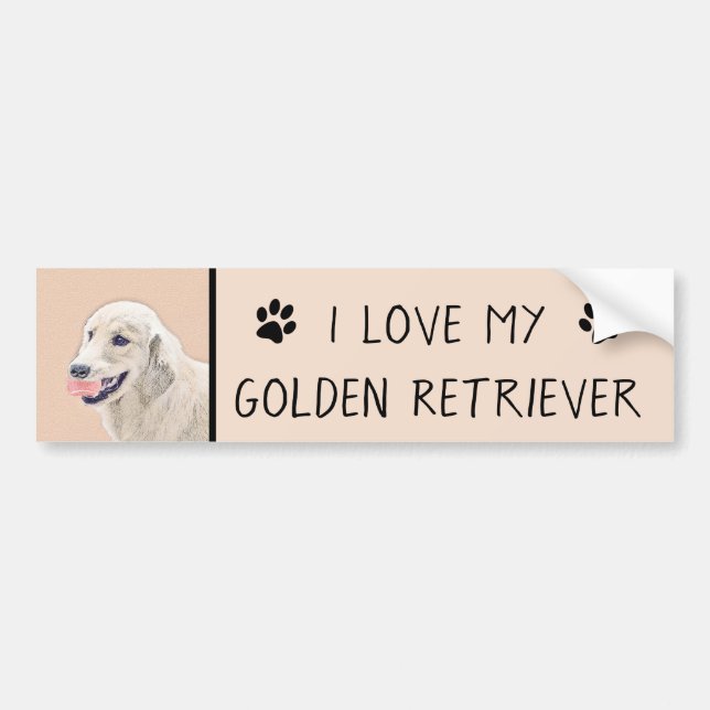 Golden Retriever med Tennis Boll Painting Hund Art Bildekal (Framsidan)