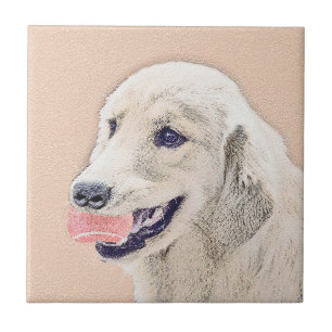 Golden Retriever med Tennis Boll Painting Hund Art Kakelplatta