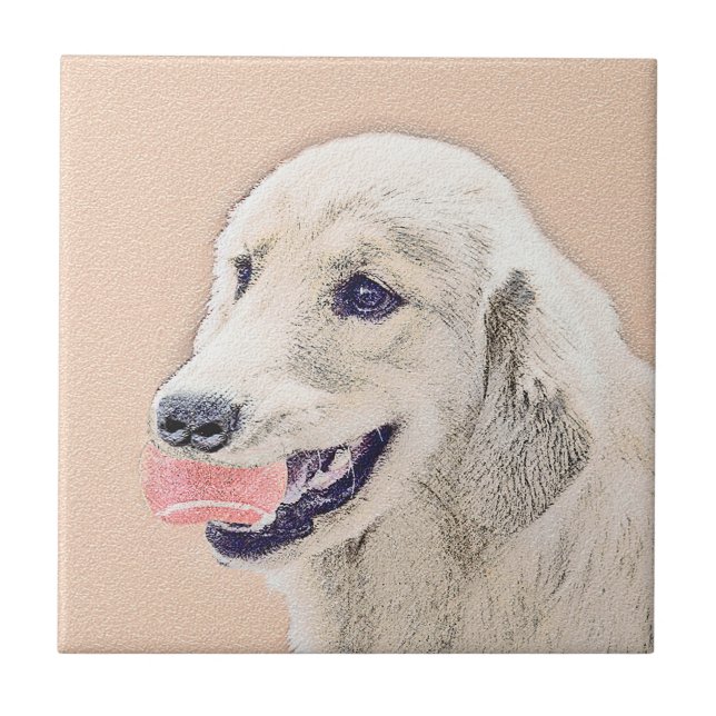 Golden Retriever med Tennis Boll Painting Hund Art Kakelplatta (Framsidan)