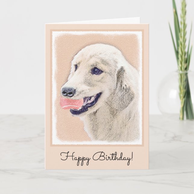 Golden Retriever med Tennis Boll Painting Hund Art Kort (Framsida)