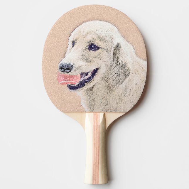 Golden Retriever med Tennis Boll Painting Hund Art Pingisracket (Framsidan)