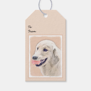 Golden Retriever med Tennis Boll Painting Hund Art Presentetikett