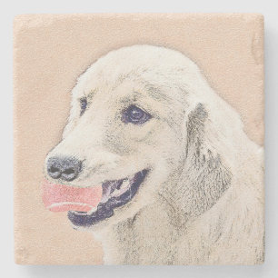 Golden Retriever med Tennis Boll Painting Hund Art Stenunderlägg