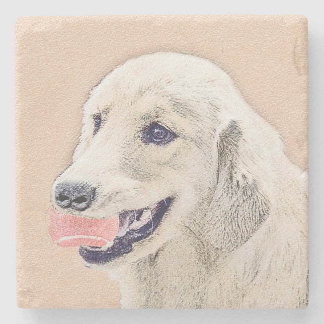Golden Retriever med Tennis Boll Painting Hund Art Stenunderlägg (Framsidan)