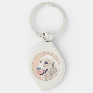 Golden Retriever med Tennis Boll Painting Hund Art Swirl Silverfärgad Nyckelring
