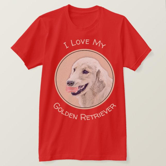 Golden Retriever med Tennis Boll Painting Hund Art T Shirt (Design framsida)