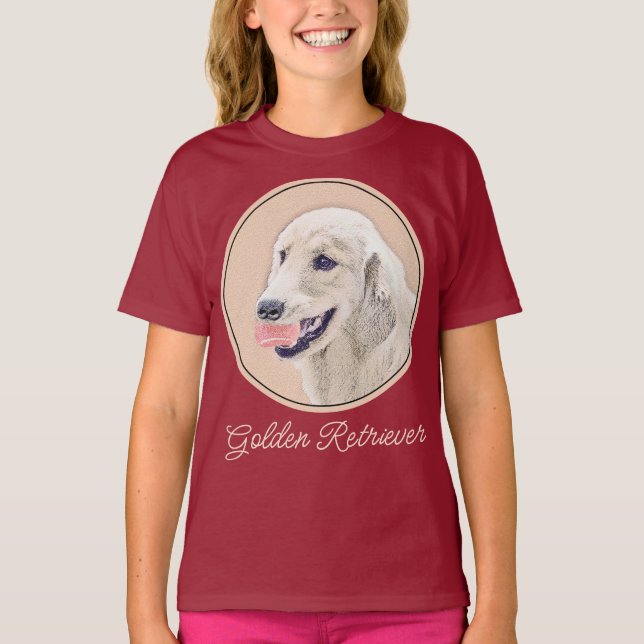 Golden Retriever med Tennis Boll Painting Hund Art T Shirt (Framsida)