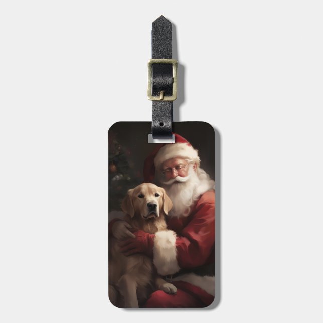 Golden Retriever Med Tomte Jul Bagagebricka (Vertikal Framsida)