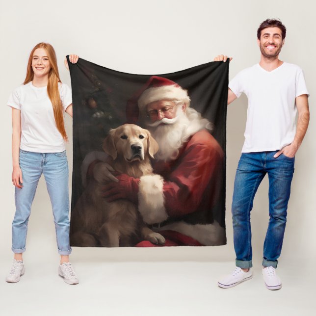 Golden Retriever Med Tomte Jul Fleecefilt (På plats)