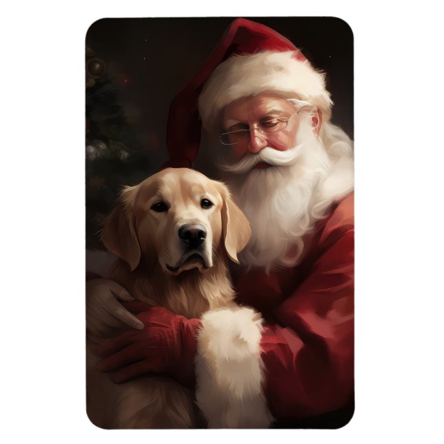 Golden Retriever Med Tomte Jul Magnet (Vertikal)