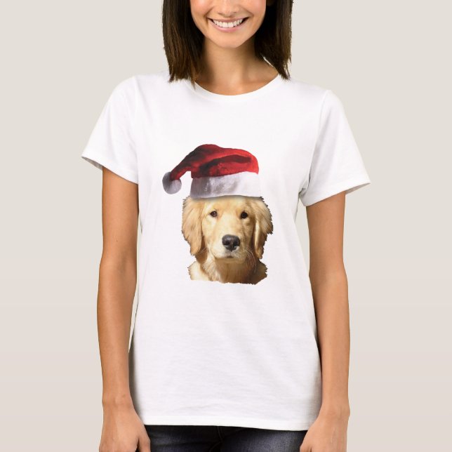Golden Retriever med tomten Hat T Shirt (Framsida)